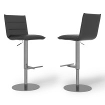 Radlett Grey Leather Bar Stools With Chrome Base In Pair