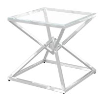 Penrith Glass Side Table With Polished Stainless Steel Base