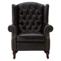 Sadalmelik Upholstered Leather Scroll Armchair In Black