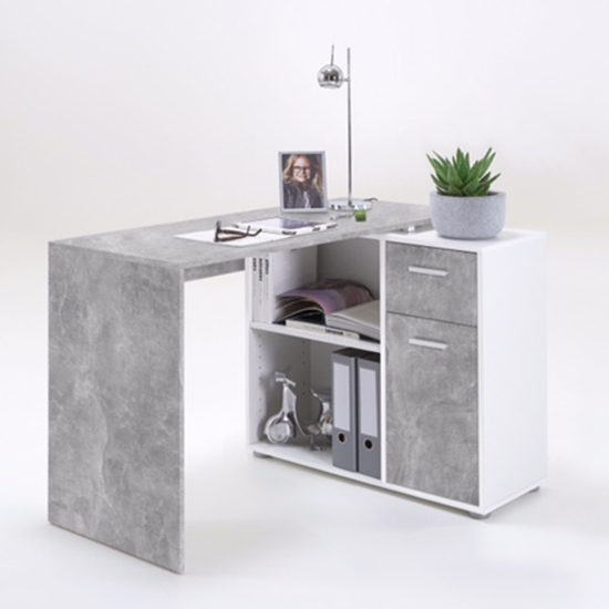 Albrecht Wooden Computer Desk In Concrete And White