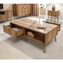 Ormskirk Coffee Table In Mango Wood Effect With 2 Drawer