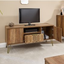 Ormskirk TV Stand In Mango Wood Effect With 1 Drawer