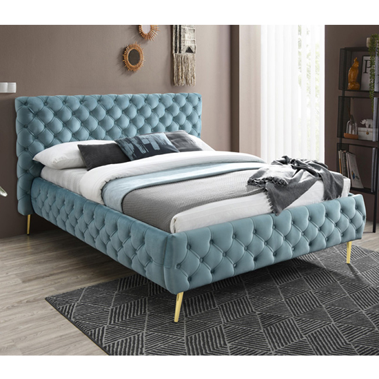 Tiffar Velvet Upholstered King Size Bed In Crystal