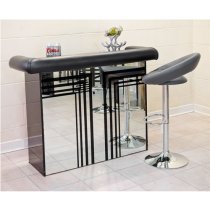 Manhattan Mirrored Bar Table With Faux Leather Arm Rest