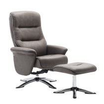 Texopy Faux Leather Swivel Recliner Chair With Stool In Grey