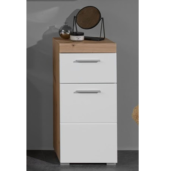 Amanda Small Storage Cabinet In White Gloss And Knotty Oak