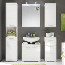 Amanda Bathroom Vanity And LED Mirror Set In White High Gloss