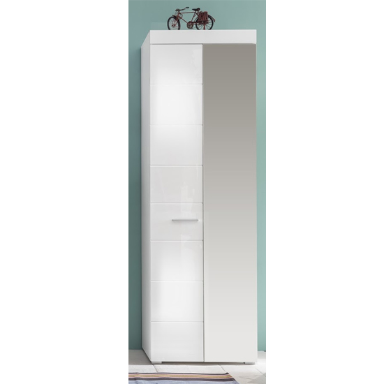 Amanda Wardrobe In White High Gloss With 1 Mirror Door