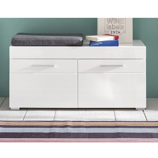 Amanda Shoe Storage Bench In White High Gloss