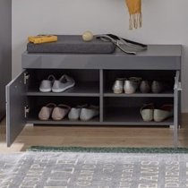 Amanda Shoe Storage Bench In Grey High Gloss