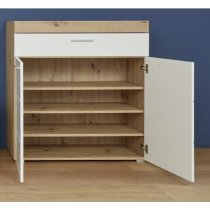 Amanda Shoe Storage Cabinet In White High Gloss And Knotty Oak