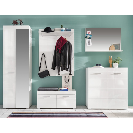 Amanda Hallway Furniture Set In White Gloss With Bench