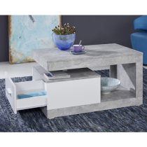 Ayano 1 Drawer Coffee Table In White And Stone Cement Grey