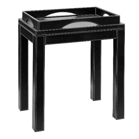 Occasional Side Table Black Faux leather With Tray