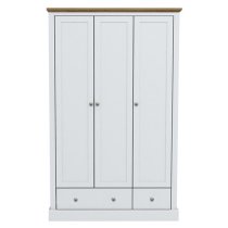 Devan Wooden Wardrobe With 3 Doors And 2 Drawers In White