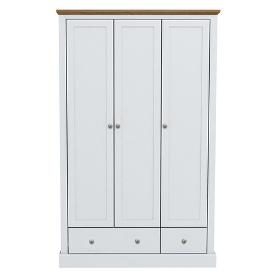 Devan Wooden Wardrobe With 3 Doors And 2 Drawers In White