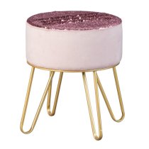 Belize Fabric Ottoman Stool In Pink With Metal Legs