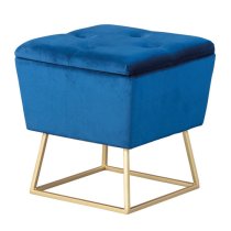 Surin Fabric Storage Ottoman Stool In Blue With Metal Legs