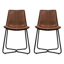 Holland Brown Leather Dining Chairs With Metal Base In Pair