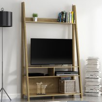 Travis Wooden Ladder TV Stand With 3 Shelves In Oak