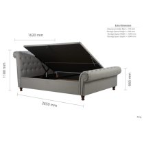 Castella Fabric Ottoman King Size Bed In Grey