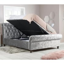 Castella Fabric Ottoman Super King Bed In Steel Crushed Velvet