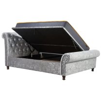 Castella Fabric Ottoman Super King Bed In Steel Crushed Velvet