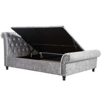 Castella Fabric Ottoman Super King Bed In Steel Crushed Velvet