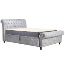 Castella Fabric Ottoman Super King Bed In Steel Crushed Velvet