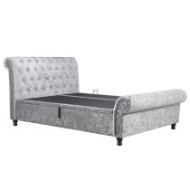 Castella Fabric Ottoman Super King Bed In Steel Crushed Velvet