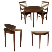 Hanover Round Half Moon Dining Table In Dark Oak With 2 Chairs