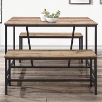 Urbana Wooden Dining Table With 2 Benches In Rustic