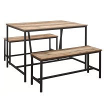 Urbana Wooden Dining Table With 2 Benches In Rustic