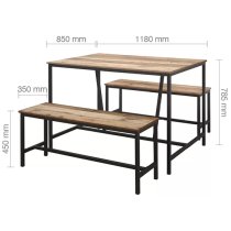 Urbana Wooden Dining Table With 2 Benches In Rustic