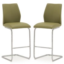 Bernie Olive Leather Bar Chairs With Chrome Frame In Pair