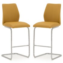 Bernie Pumpkin Leather Bar Chairs With Chrome Frame In Pair