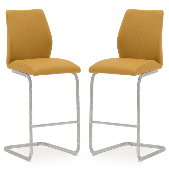 Bernie Pumpkin Leather Bar Chairs With Chrome Frame In Pair