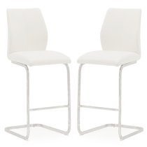 Bernie White Leather Bar Chairs With Chrome Frame In Pair