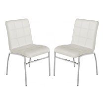 Coco White Faux Leather Dining Chairs With Chrome Legs In Pair