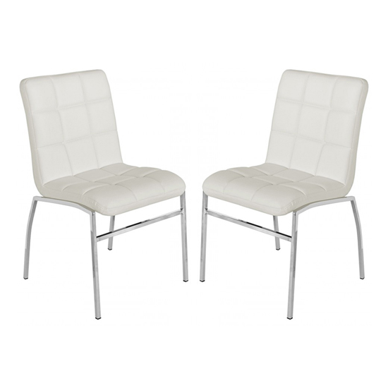 Coco White Faux Leather Dining Chairs With Chrome Legs In Pair