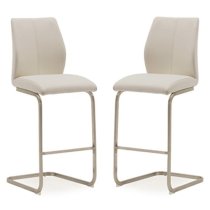 Irmak Taupe Leather Bar Chairs With Steel Frame In Pair