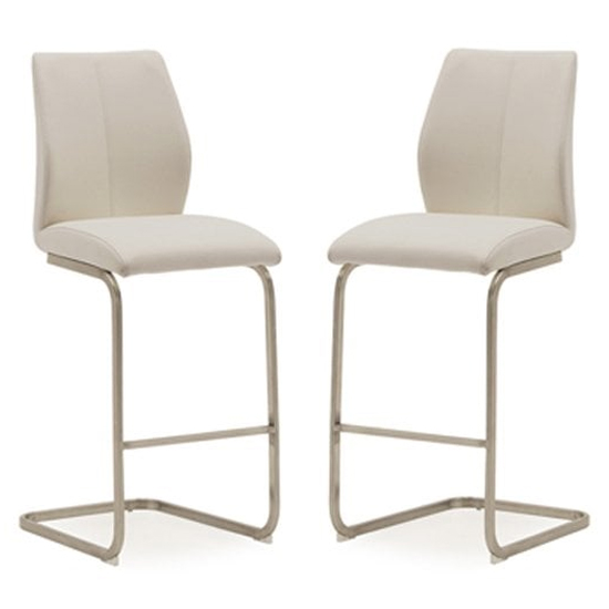 Irmak Taupe Leather Bar Chairs With Steel Frame In Pair