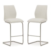 Irmak White Leather Bar Chairs With Steel Frame In Pair