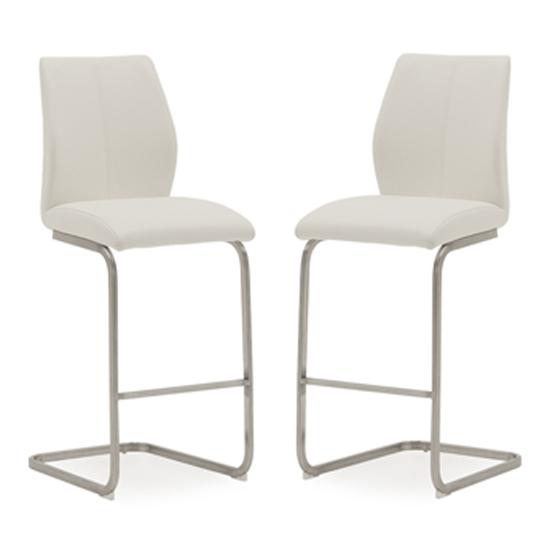 Irmak White Leather Bar Chairs With Steel Frame In Pair