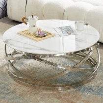 Enrico Round Glass Coffee Table In Diva Marble Effect