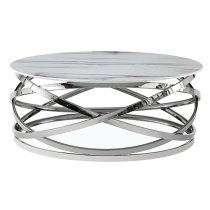 Enrico Round Glass Coffee Table In Diva Marble Effect