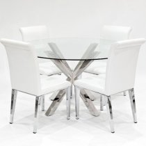 Crossley Round Glass Dining Set With 4 Kirkland White Chairs