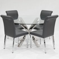 Crossley Round Glass Dining Set With 4 Kirkland Grey Chairs