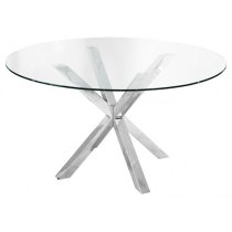 Crossley Round Glass Dining Table With 4 Vesta White Chairs