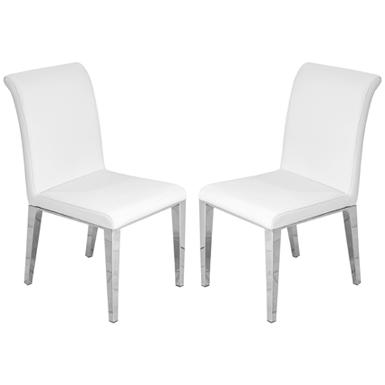 Kirkland White Faux Leather Dining Chairs In Pair